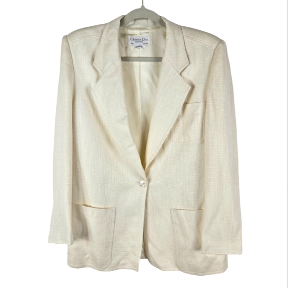 Christian Dior Seperates Cream Vintage Linen-Cotton Blazer - Picture 1 of 12